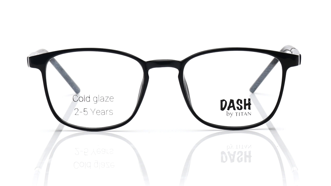 Image 1 of Black Square Eyeglasses for Men and Women from Dash Available at Titan Eye+