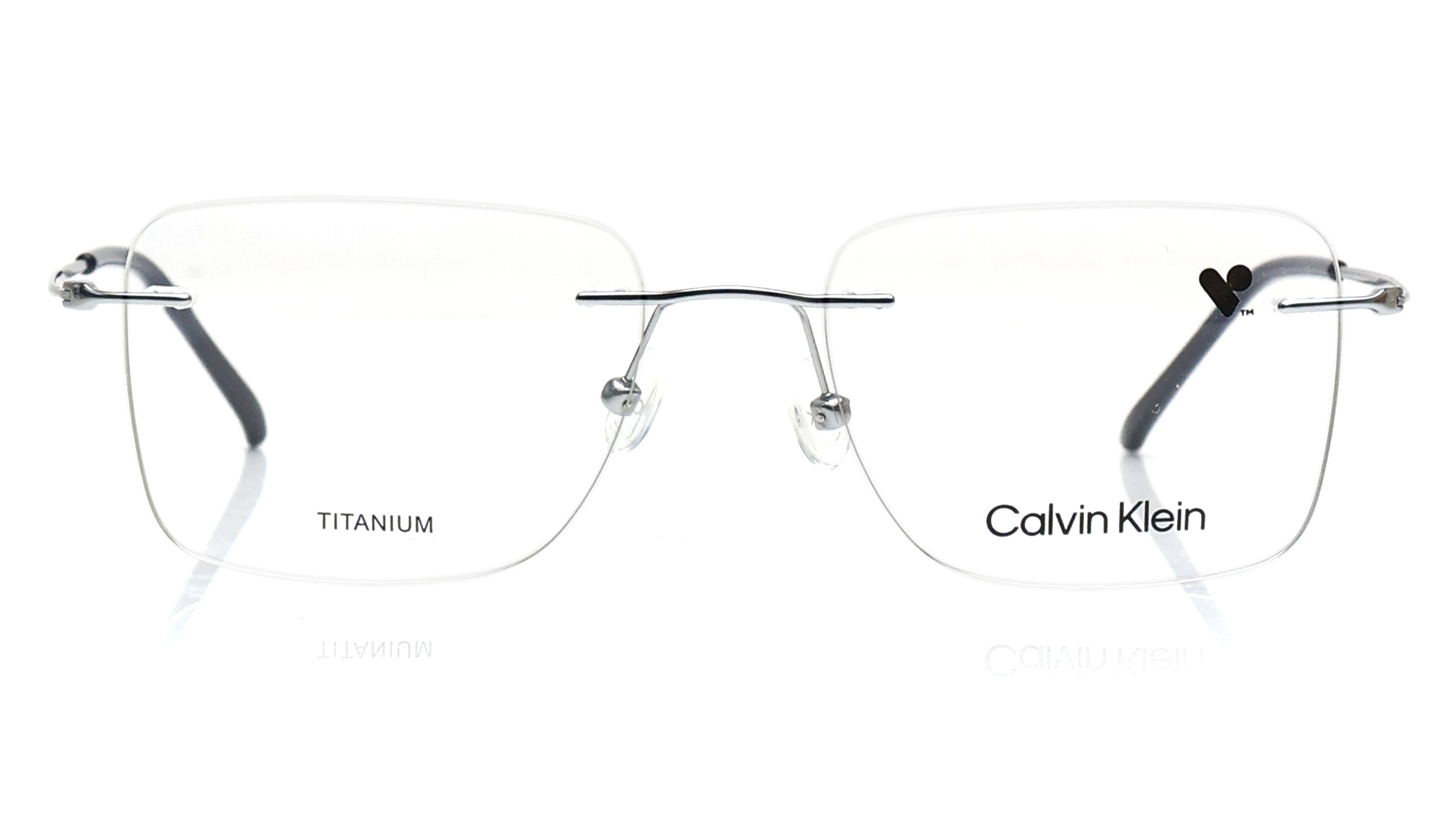 Image 1 of Silver Rectangle Eyeglasses for Men and Women from Calvin Klein Available at Titan Eye+