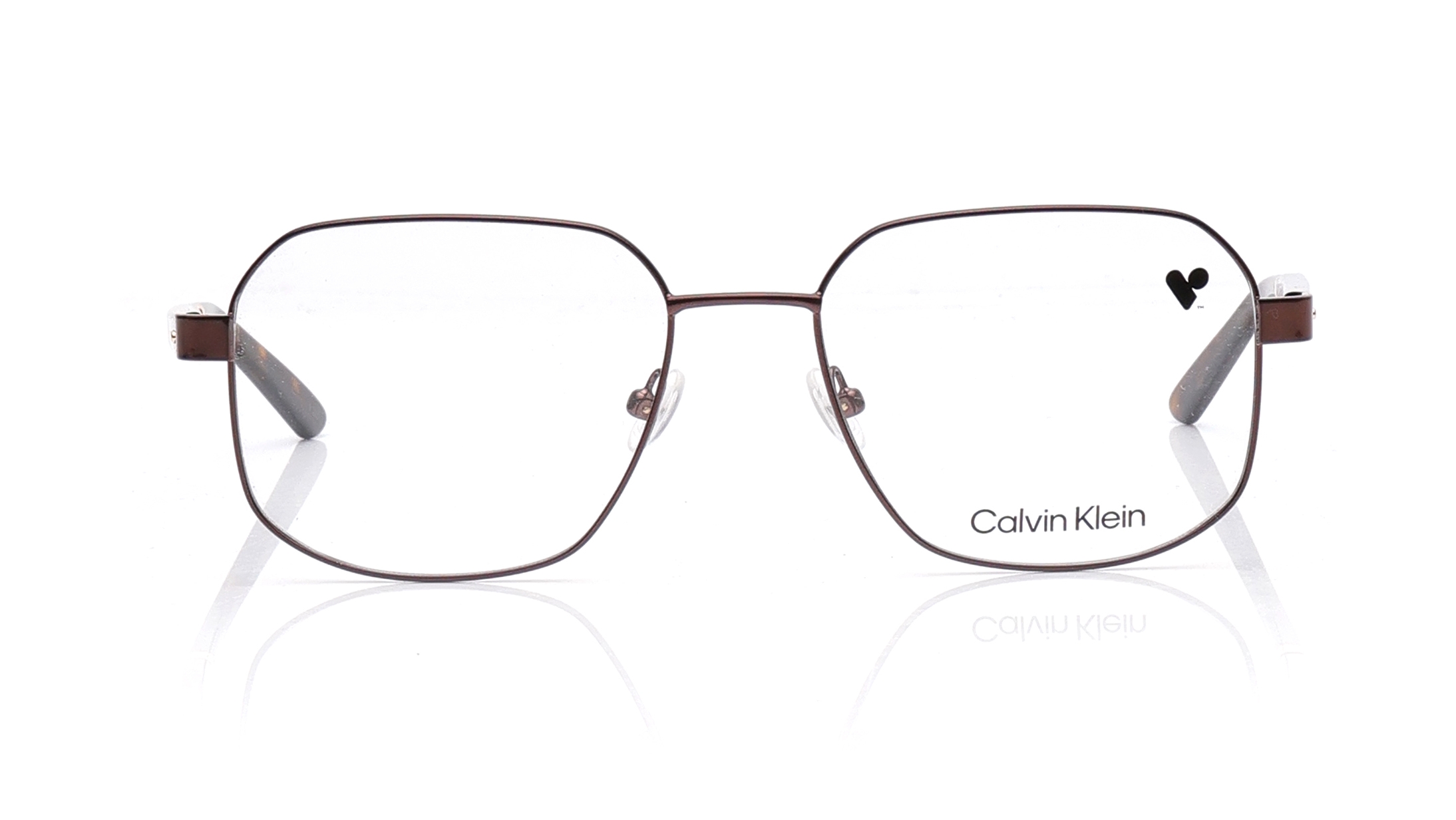 Image 1 of Brown Square Eyeglasses for Men from Calvin Klein Available at Titan Eye+