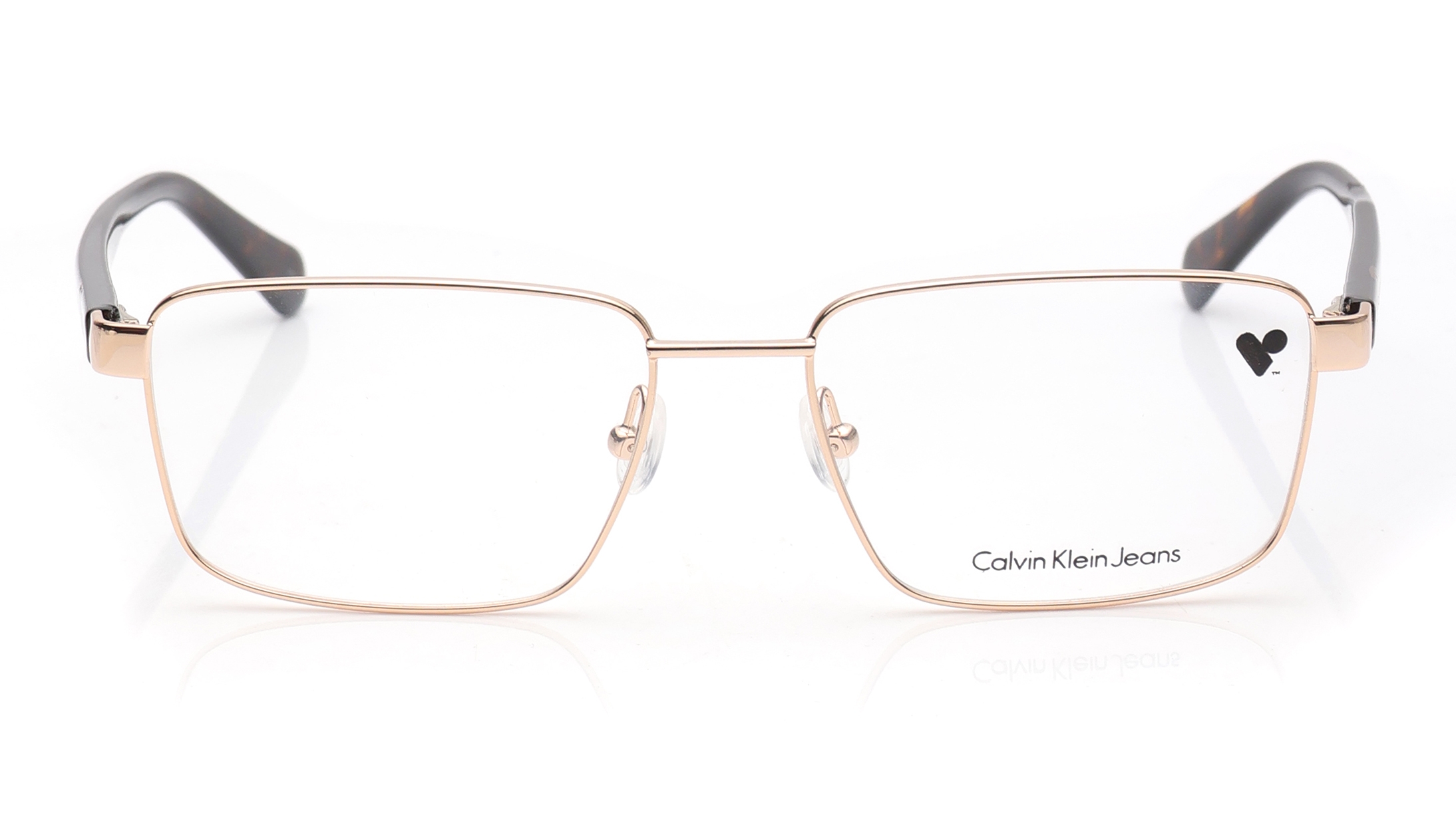 Image 1 of Gold Rectangle Eyeglasses for Men from Calvin Klein Available at Titan Eye+