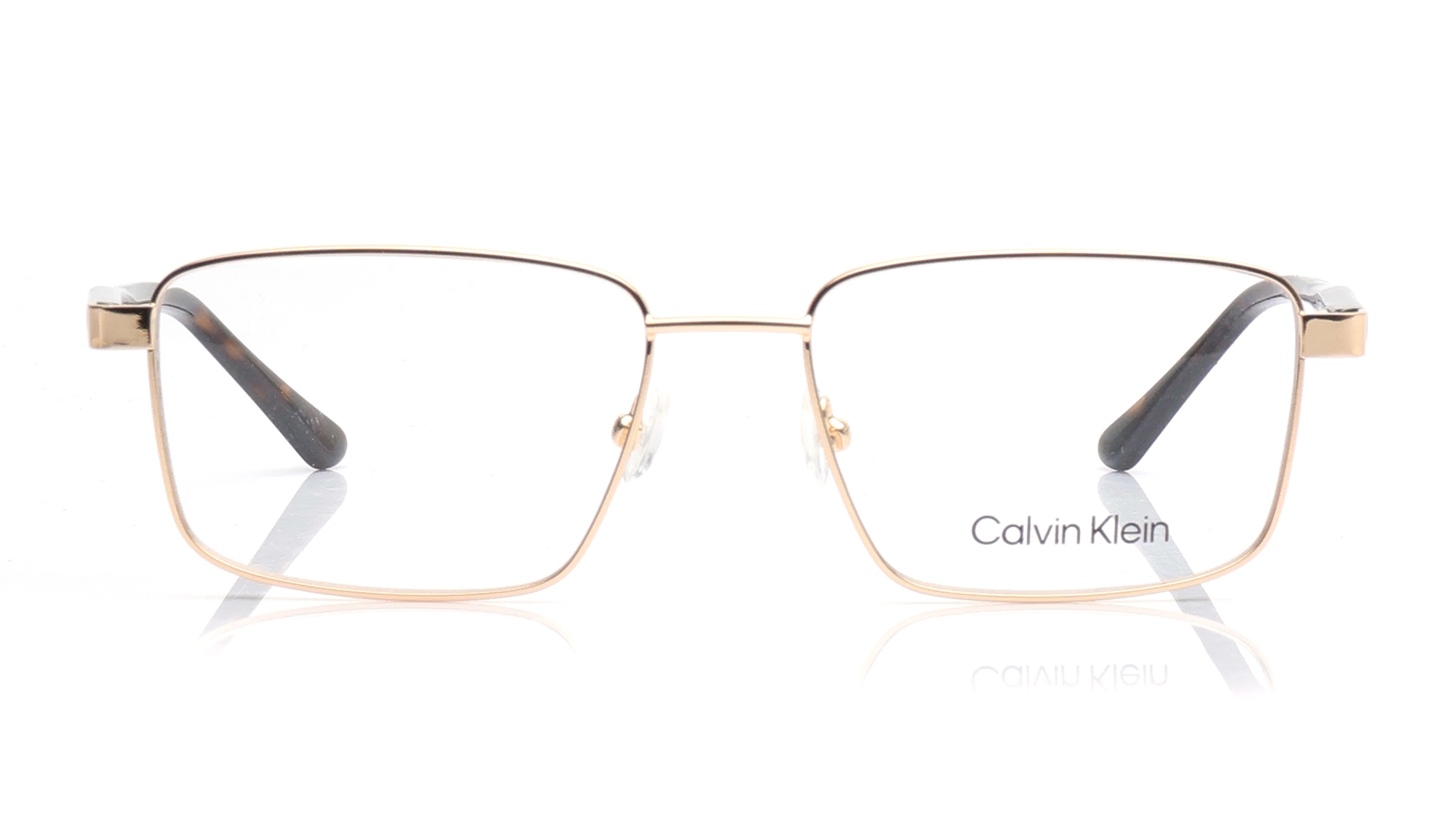 Image 1 of Gold Rectangle Eyeglasses for Men from Calvin Klein Available at Titan Eye+