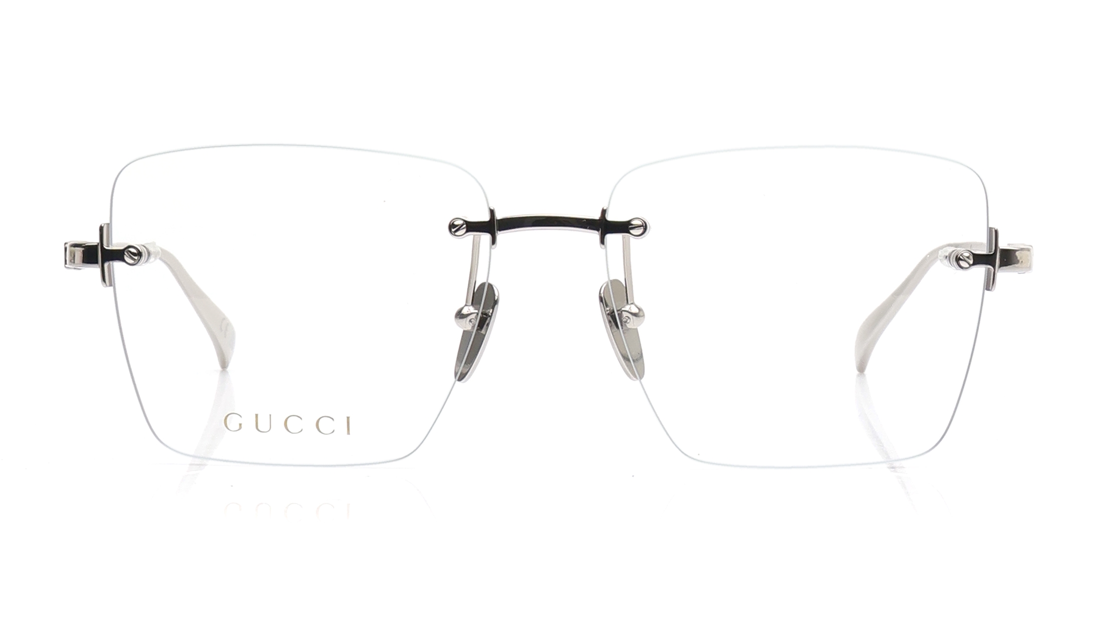 Image 1 of Silver Rectangle Eyeglasses for Women from Gucci Available at Titan Eye+