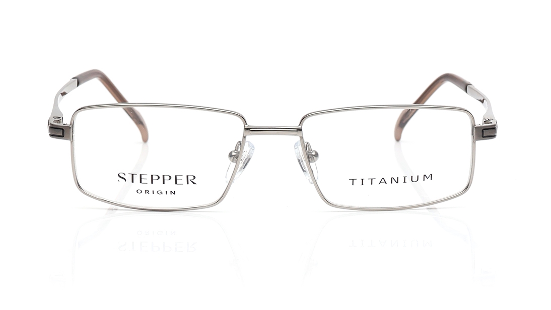 Image 1 of Silver Rectangle Eyeglasses for Men from Stepper Available at Titan Eye+