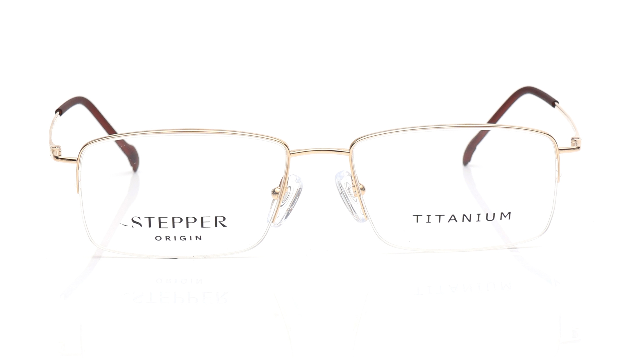 Image 1 of Gold Rectangle Eyeglasses for Men from Stepper Available at Titan Eye+