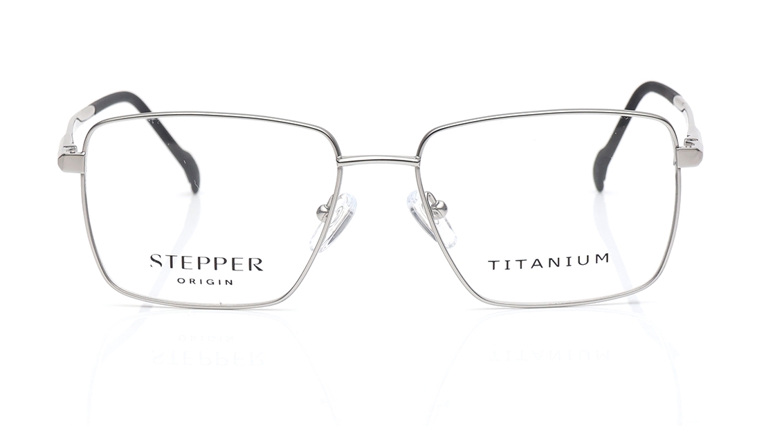 Image 1 of Silver Rectangle Eyeglasses for Men from Stepper Available at Titan Eye+