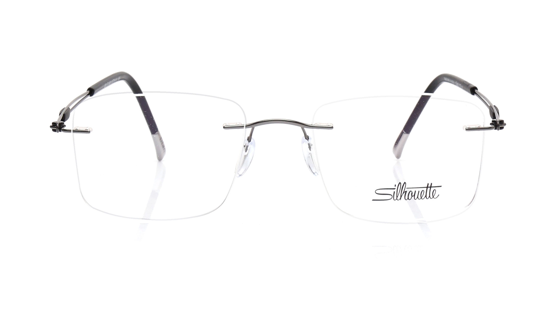 Image 1 of Gun Metal Rectangle Eyeglasses for Men from Silhouette Available at Titan Eye+