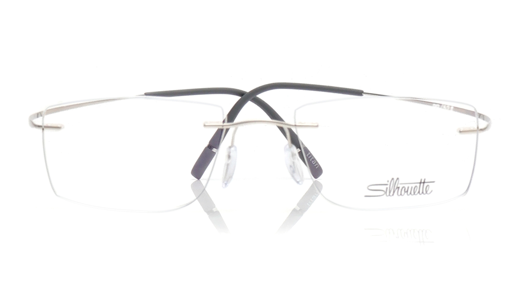 Image 1 of Silver Rectangle Eyeglasses for Men and Women from Silhouette Available at Titan Eye+