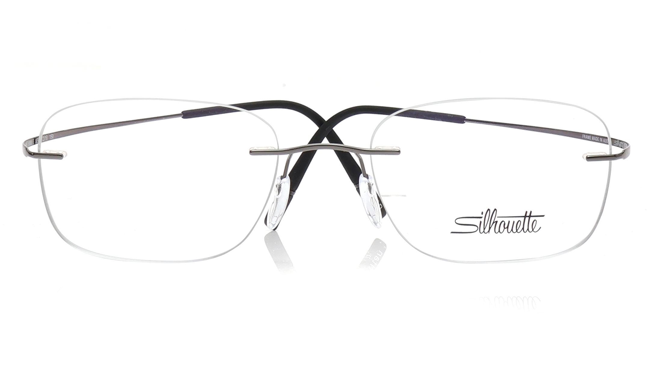 Image 1 of Gunmetal Rectangle Eyeglasses for Men and Women from Silhouette Available at Titan Eye+