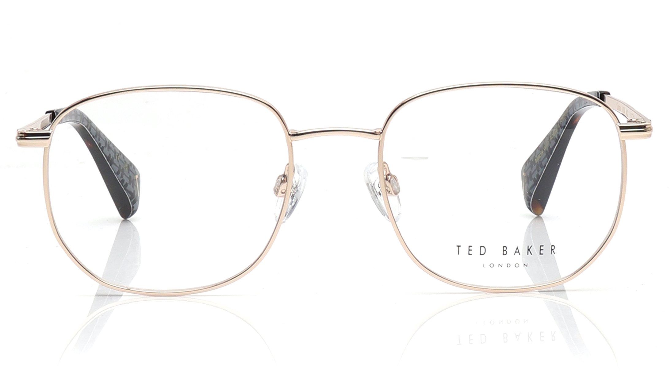 Image 1 of Gold Square Eyeglasses for Men from Ted Baker Available at Titan Eye+