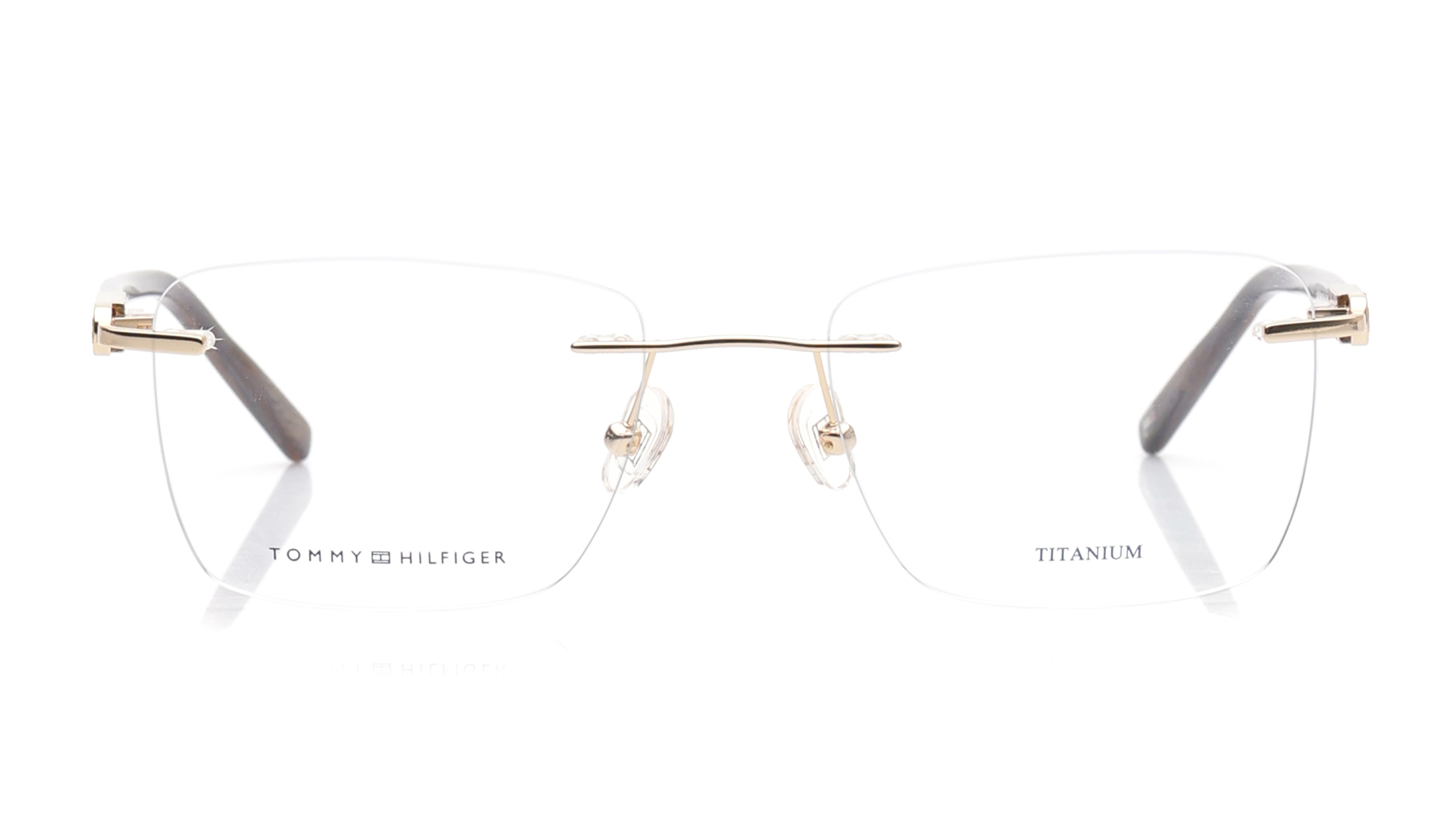 Image 1 of Gold Square Eyeglasses for Men from Tommy Hilfiger Available at Titan Eye+