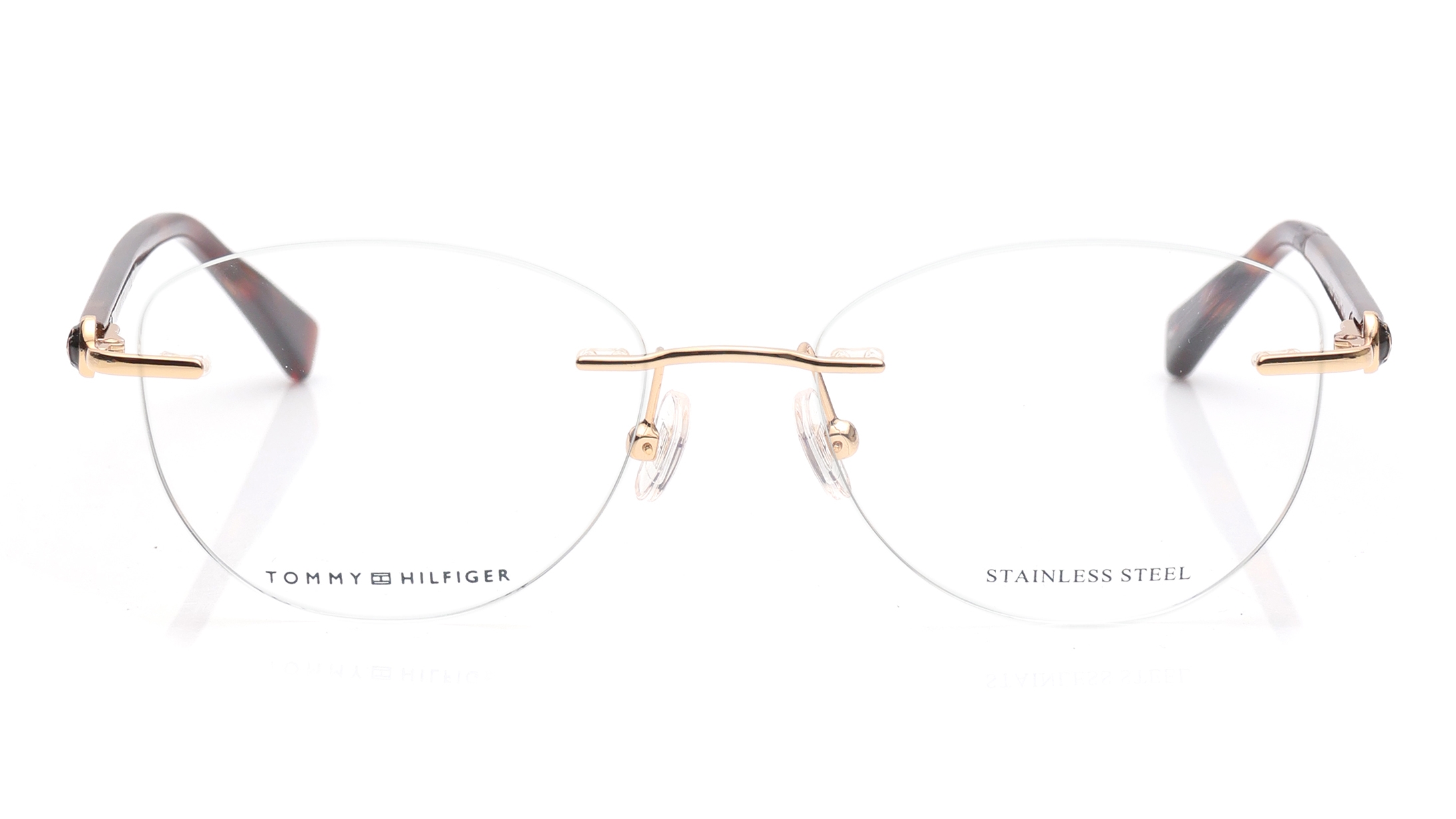 Image 1 of Gold Aviator Eyeglasses for Women from Tommy Hilfiger Available at Titan Eye+