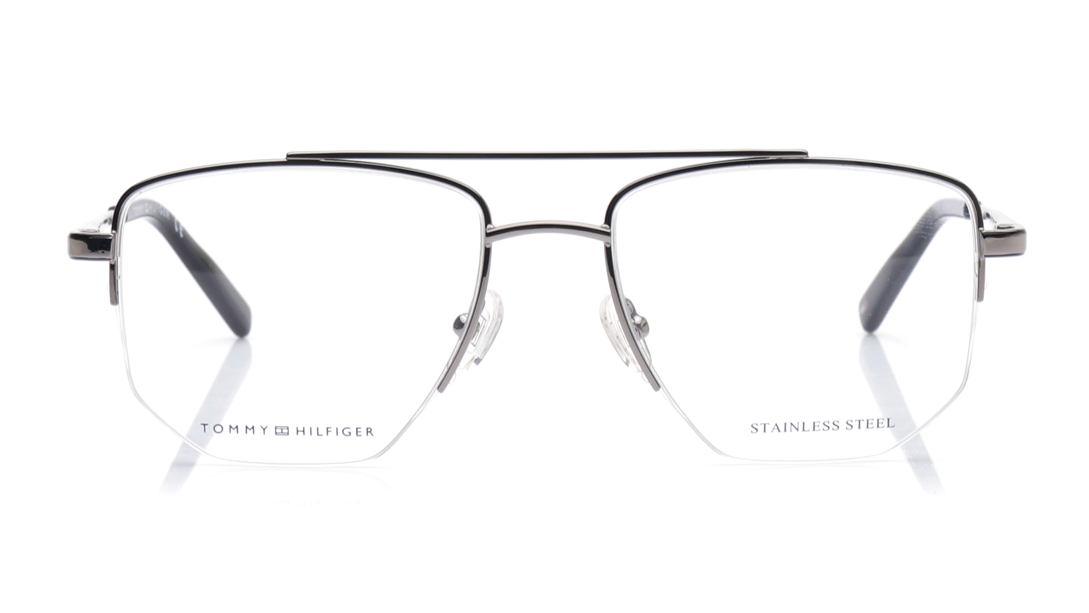 Image 1 of Silver Navigator Eyeglasses for Men from Tommy Hilfiger Available at Titan Eye+