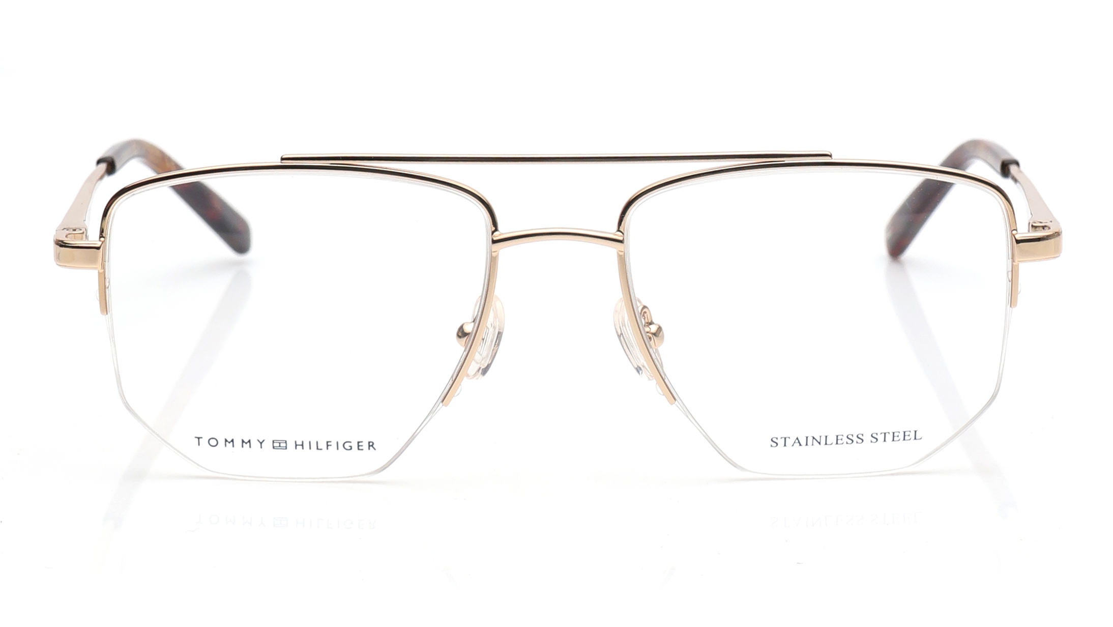 Image 1 of Gold Navigator Eyeglasses for Men from Tommy Hilfiger Available at Titan Eye+