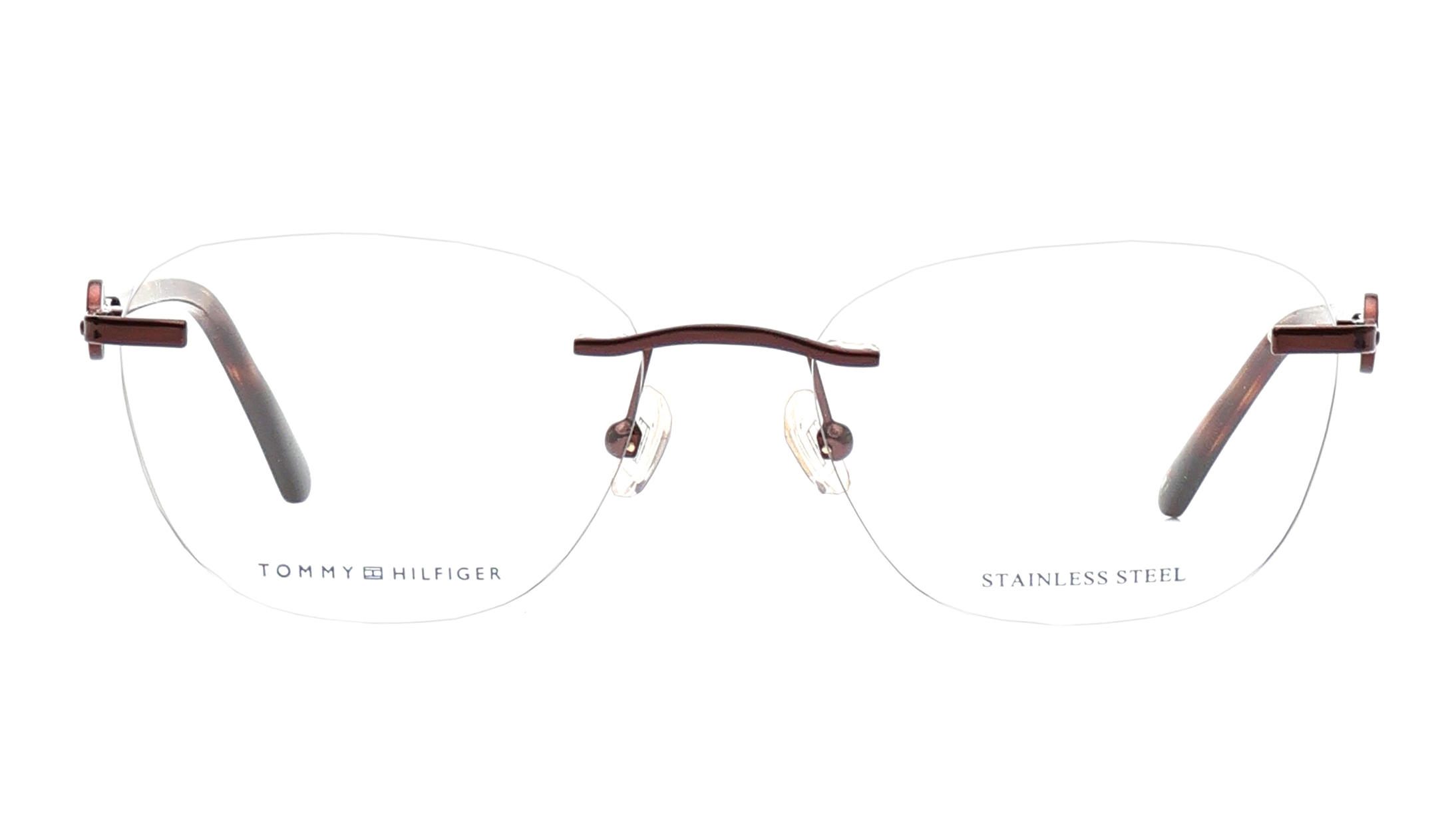 Image 1 of Brown Rectangle Eyeglasses for Women from Tommy Hilfiger Available at Titan Eye+