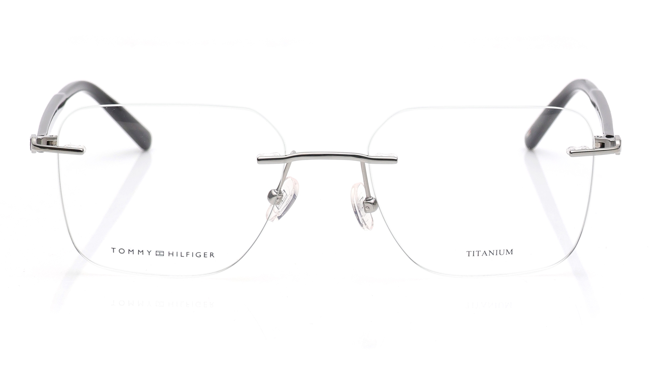 Image 1 of Gun Metal Rectangle Eyeglasses for Men from Tommy Hilfiger Available at Titan Eye+