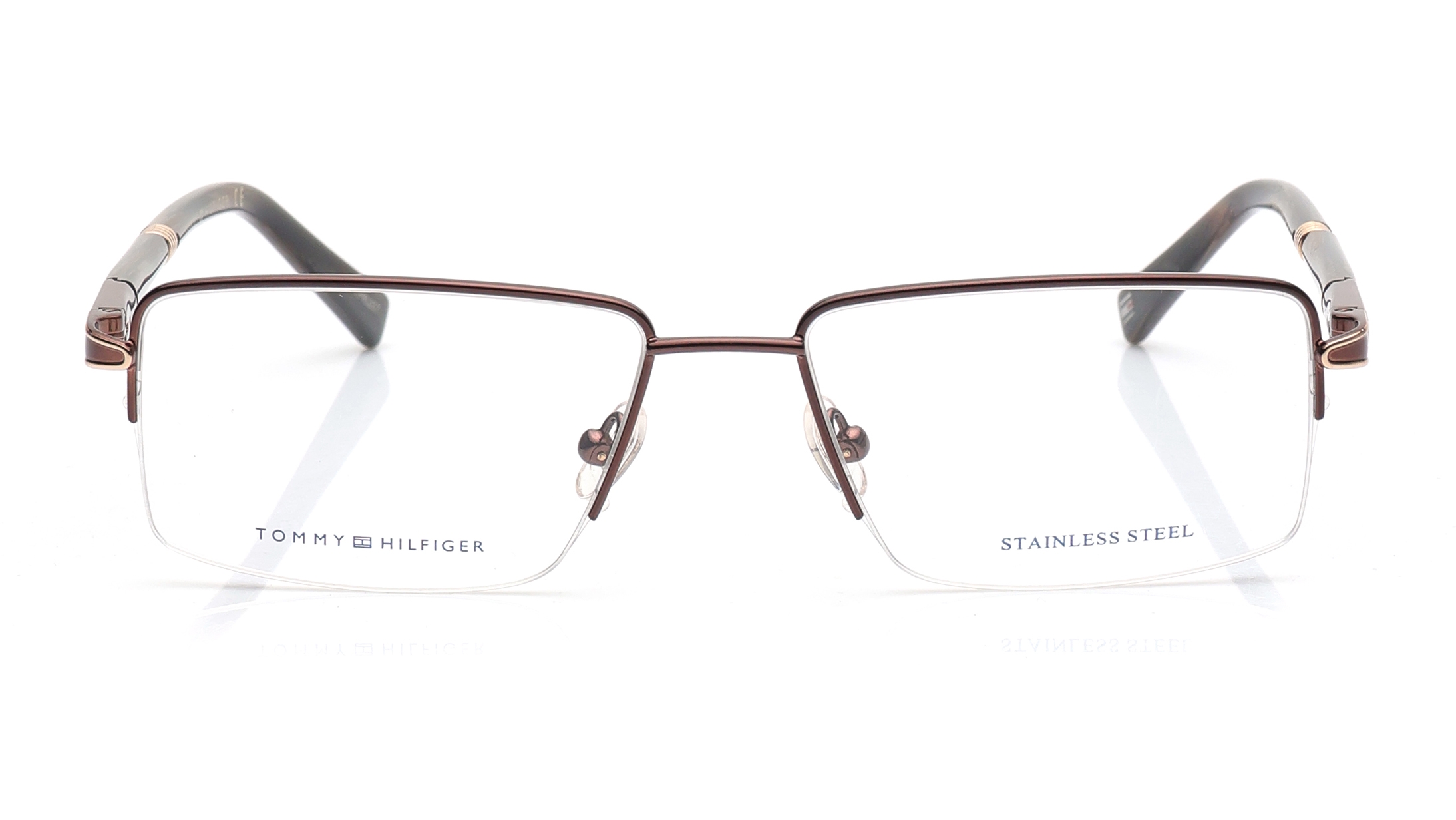 Image 1 of Brown Rectangle Eyeglasses for Men from Tommy Hilfiger Available at Titan Eye+