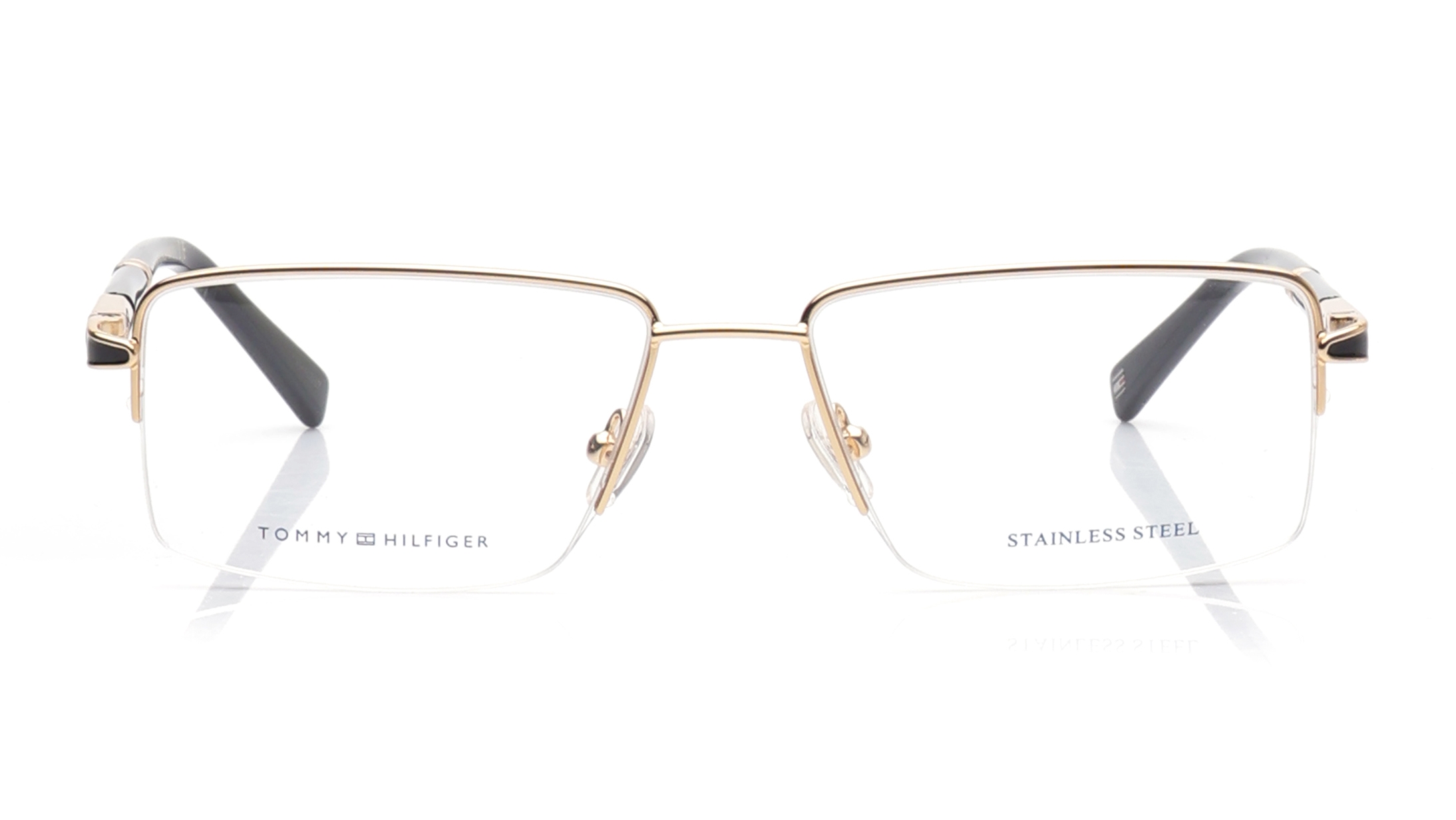 Image 1 of Gold Rectangle Eyeglasses for Men from Tommy Hilfiger Available at Titan Eye+