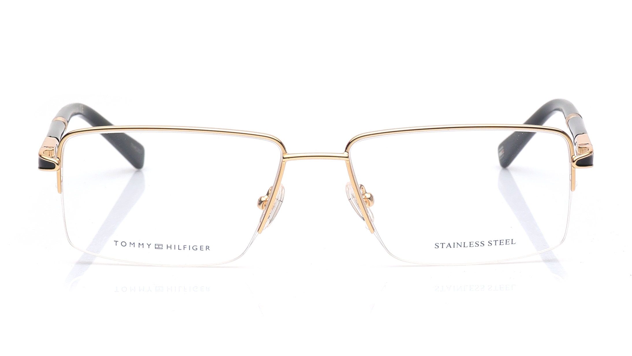 Image 1 of Gold Rectangle Eyeglasses for Men from Tommy Hilfiger Available at Titan Eye+