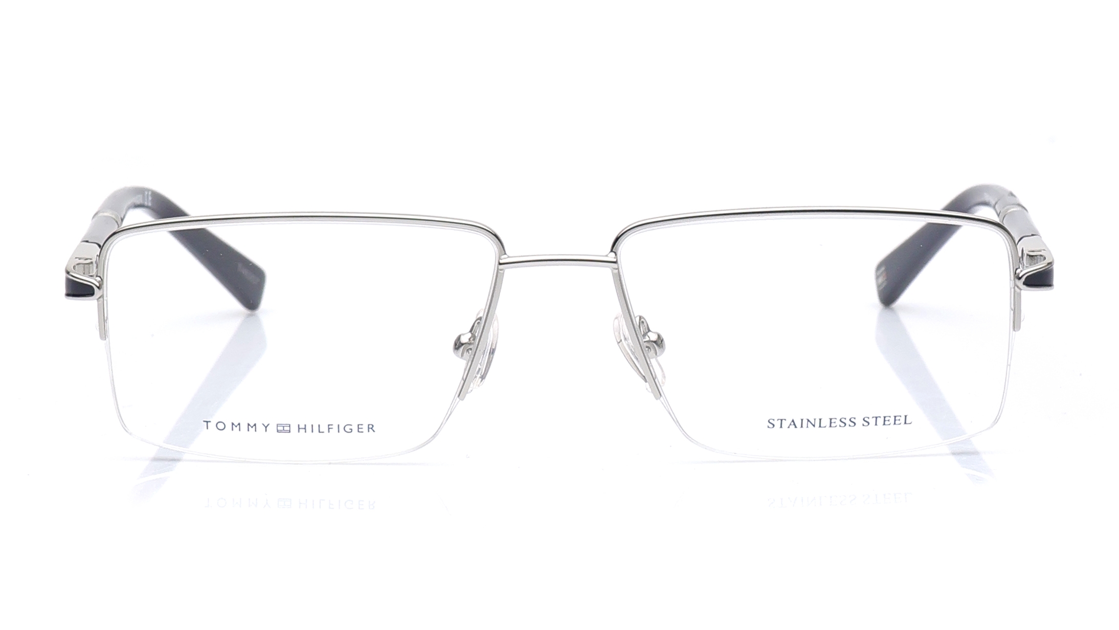 Image 1 of Silver Rectangle Eyeglasses for Men from Tommy Hilfiger Available at Titan Eye+