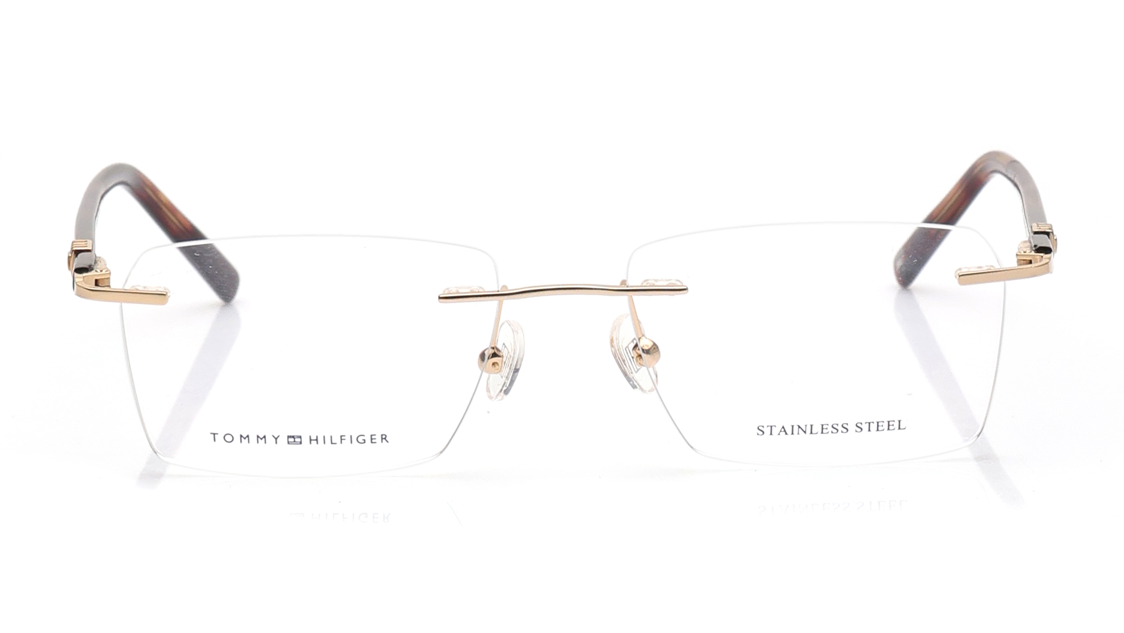 Image 1 of Gold Rectangle Eyeglasses for Men from Tommy Hilfiger Available at Titan Eye+
