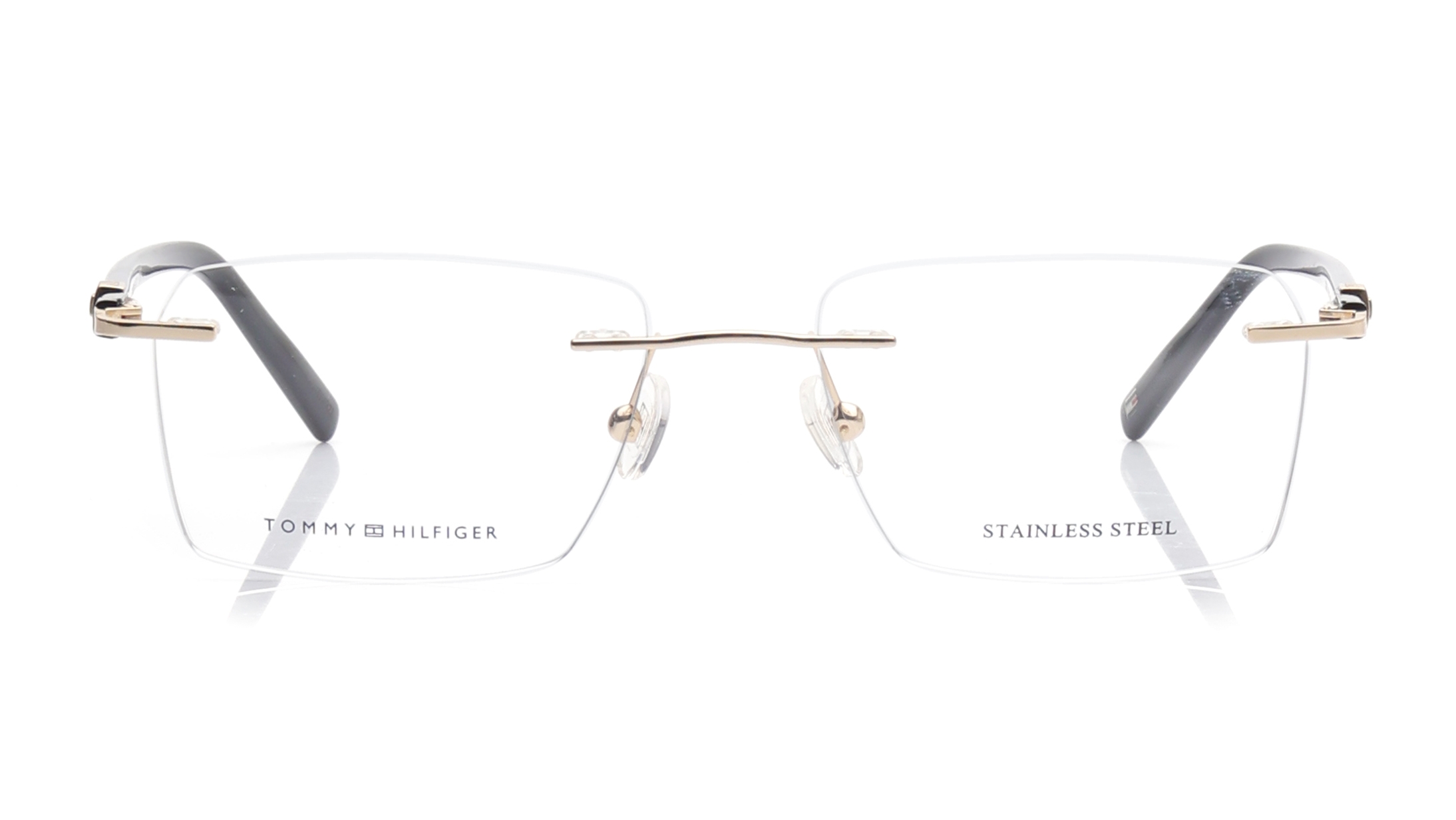 Image 1 of Gold Rectangle Eyeglasses for Men from Tommy Hilfiger Available at Titan Eye+