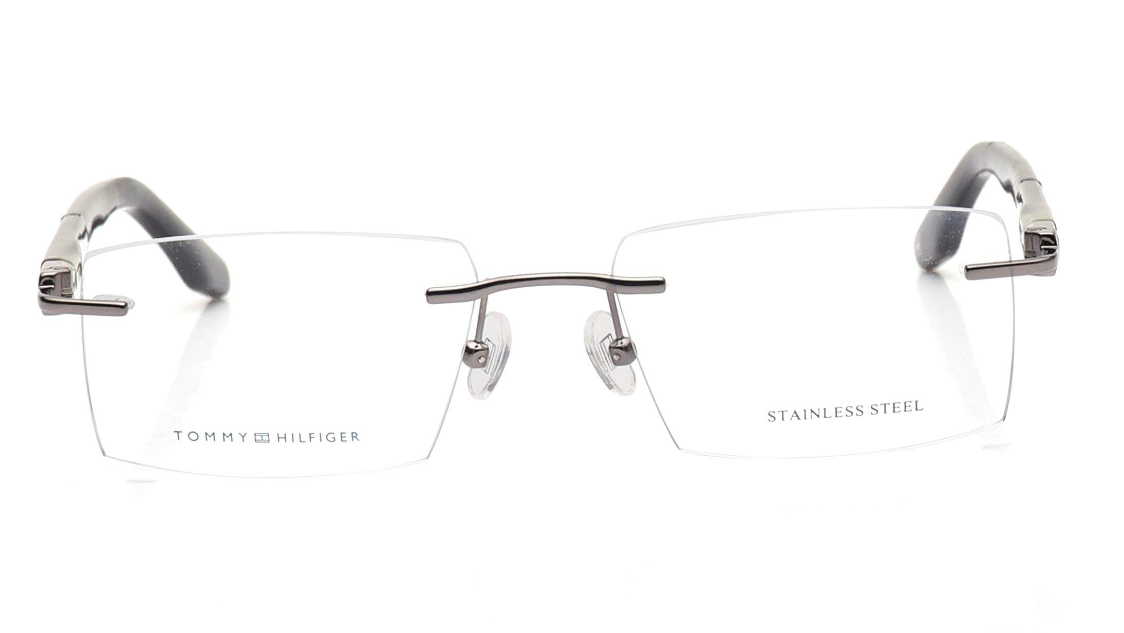 Image 1 of Gun Metal Square Eyeglasses for Men from Tommy Hilfiger Available at Titan Eye+