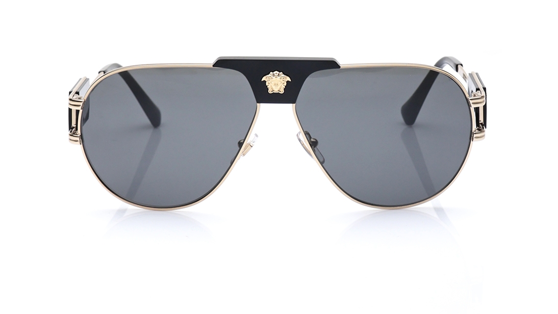 Image 1 of Gold Aviator Sunglasses for Men from Versace Available at Titan Eye+