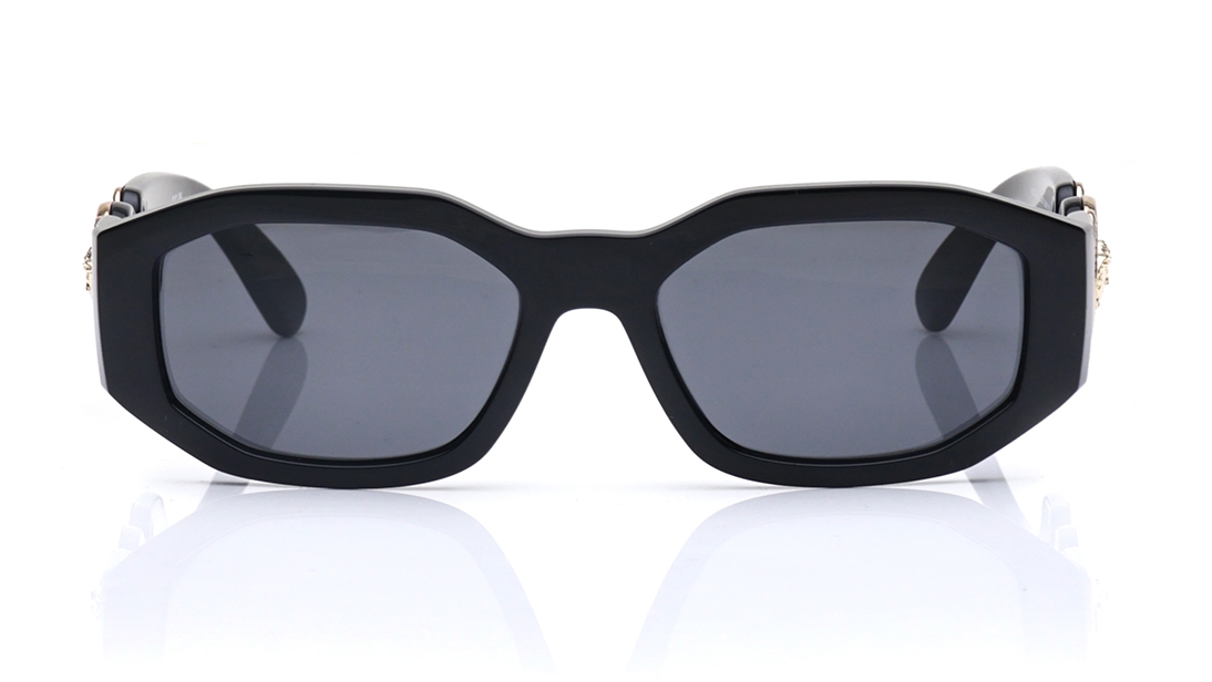 Image 1 of Black Irregular Sunglasses for Men And Women from Versace Available at Titan Eye+