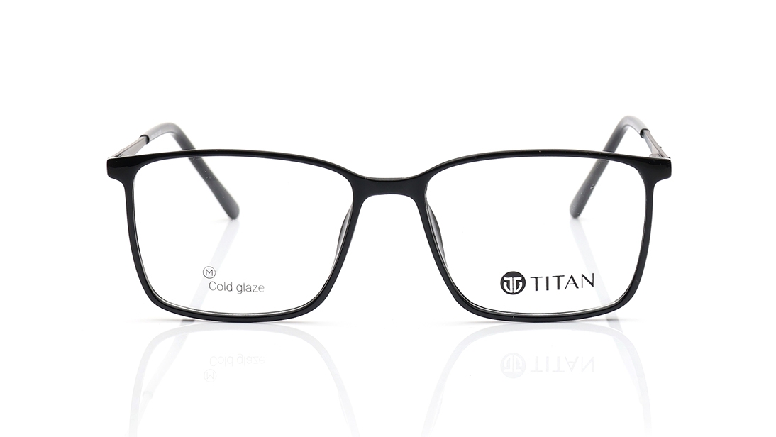Image 1 of Black Square Eyeglasses for Men and Women from Ace by Titan Available at Titan Eye+