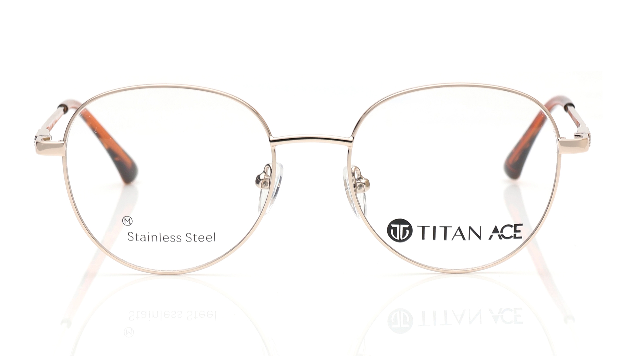 Image 1 of Gold Round Eyeglasses for Men and Women from Titan Available at Titan Eye+