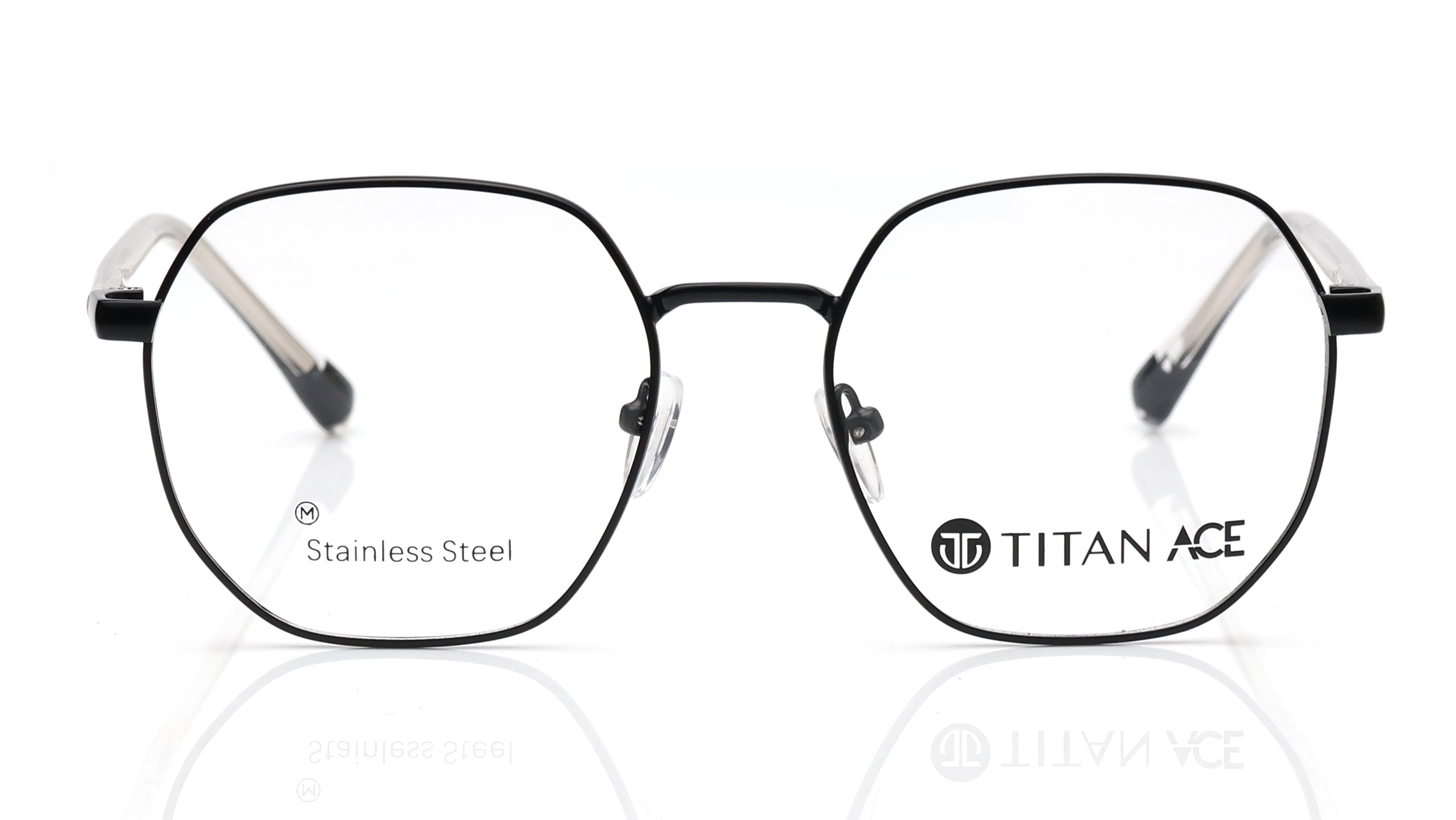 Image 1 of Black Geometric Eyeglasses for Men and Women from Titan Available at Titan Eye+