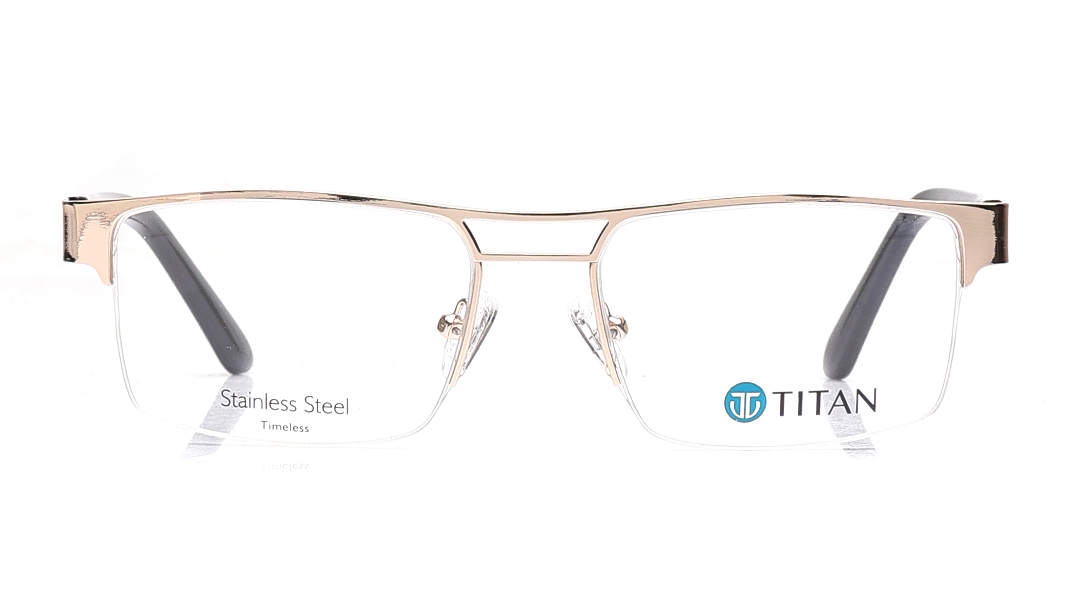 Image 1 of Gold Rectangle Eyeglasses for Men from Ace by Titan Available at Titan Eye+