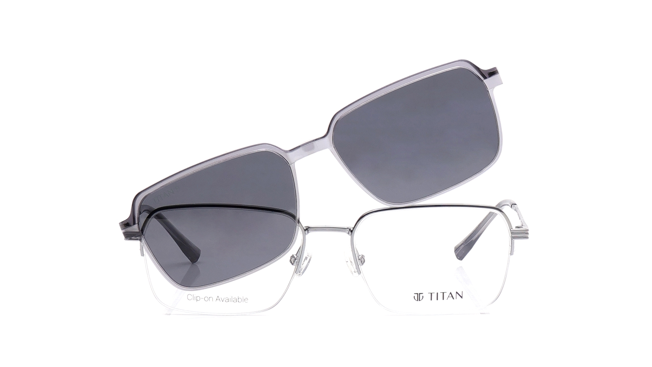 Image 1 of Silver Square Eyeglasses for Men and Women from Titan Available at Titan Eye+