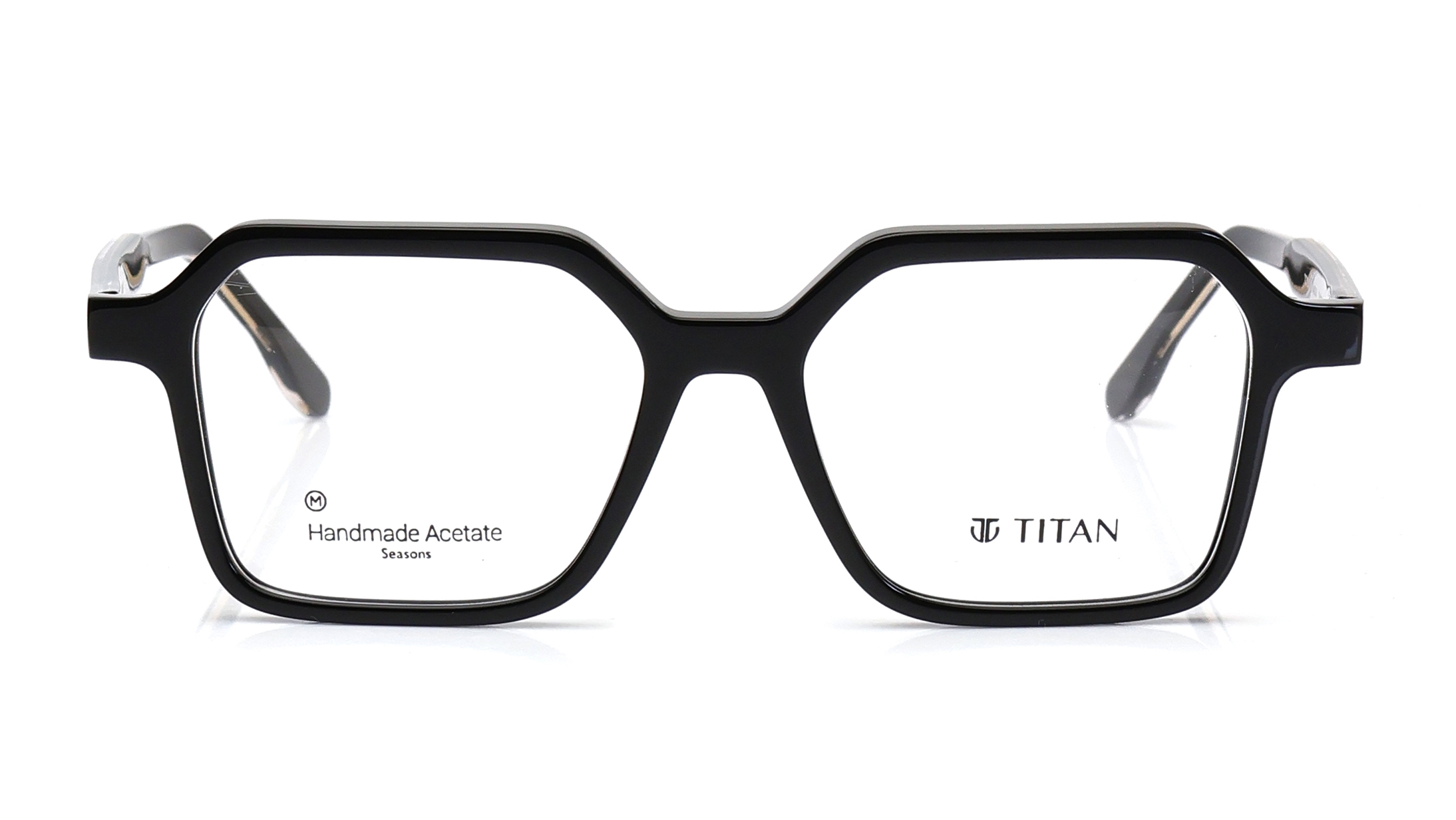 Image 1 of Black Geometric Eyeglasses for Men and Women from Titan Available at Titan Eye+