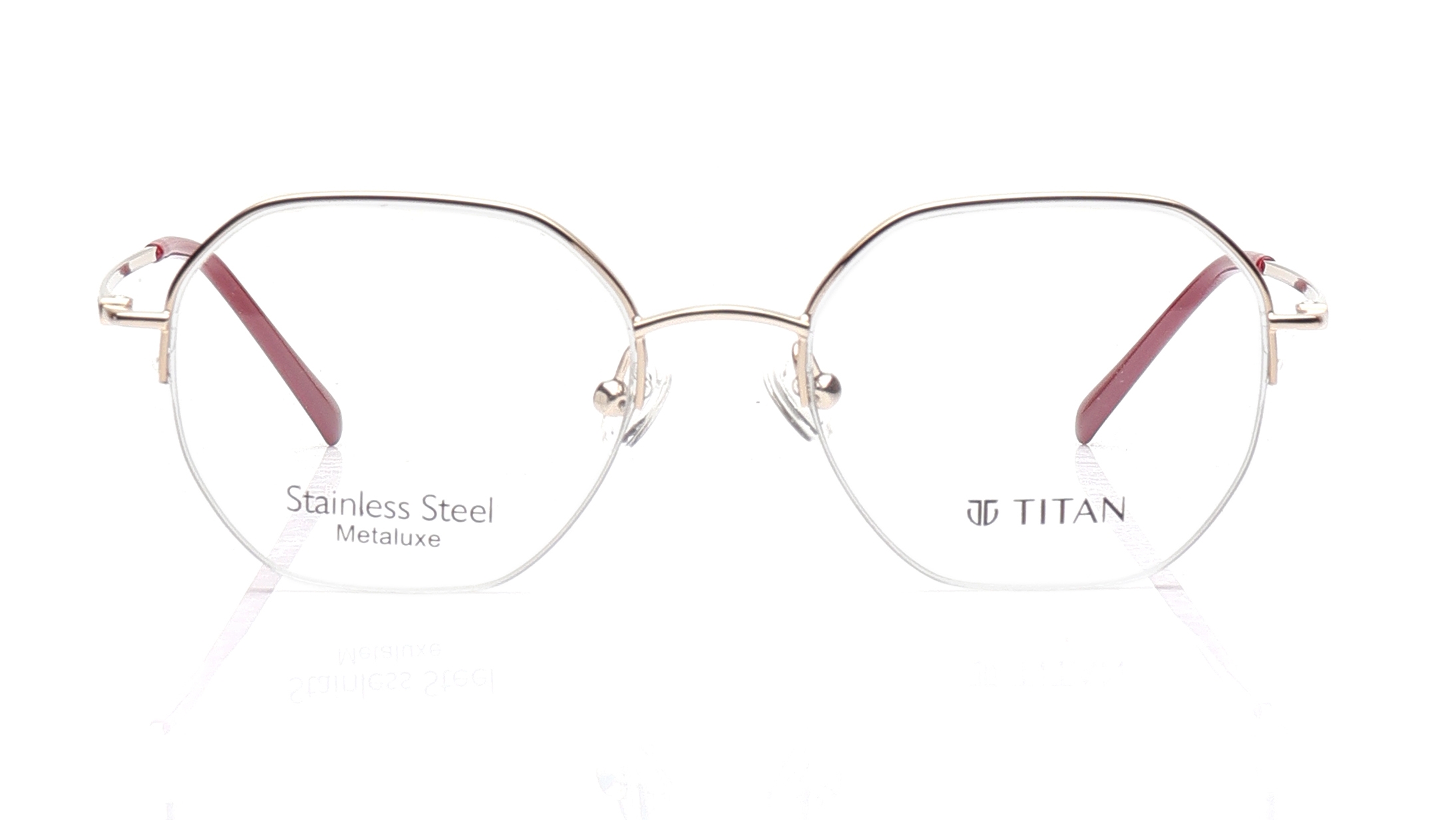 Image 1 of Gold Geometric Eyeglasses for Men and Women from Titan Available at Titan Eye+