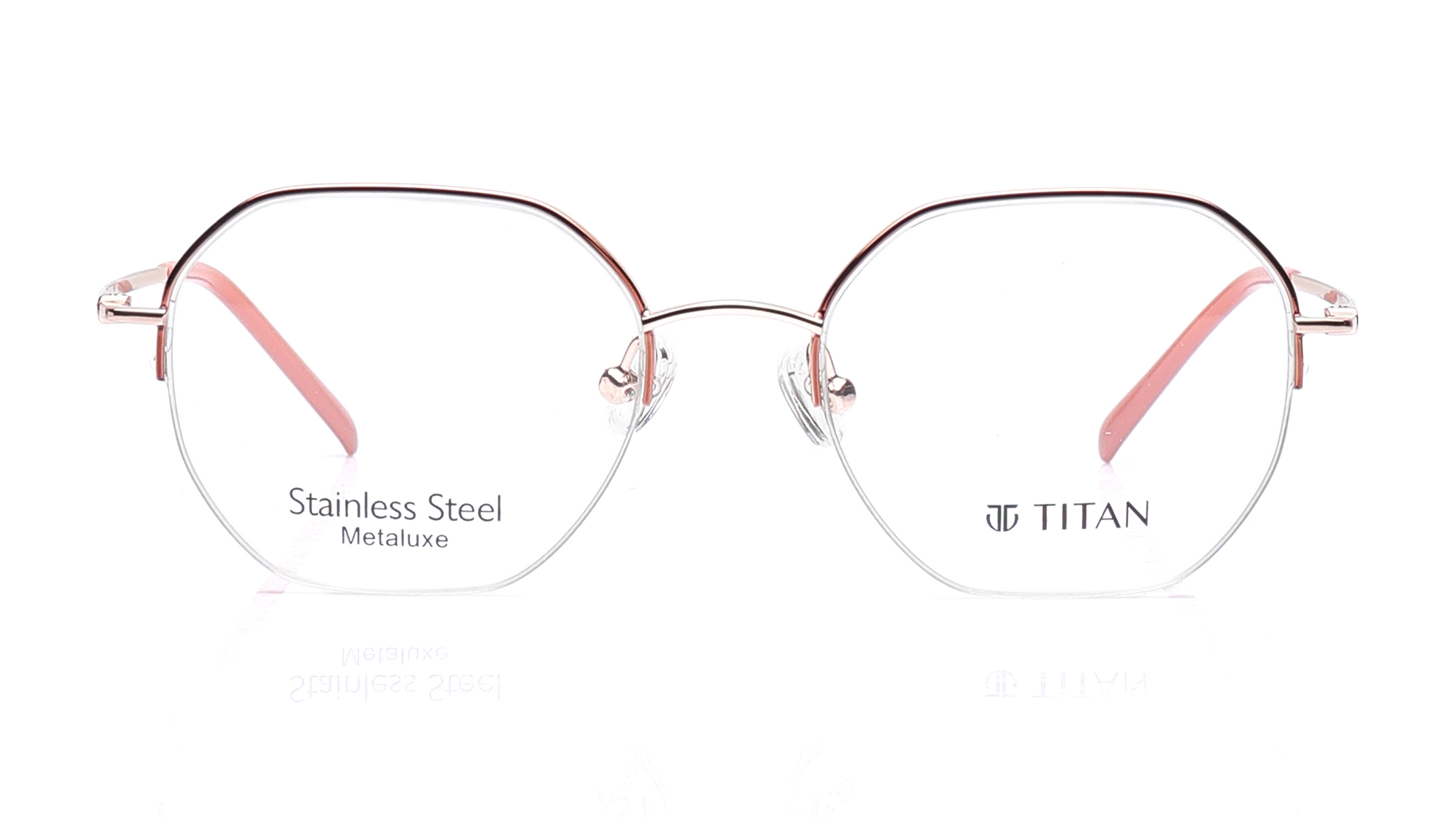 Image 1 of Rose Gold Geometric Eyeglasses for Men and Women from Titan Available at Titan Eye+