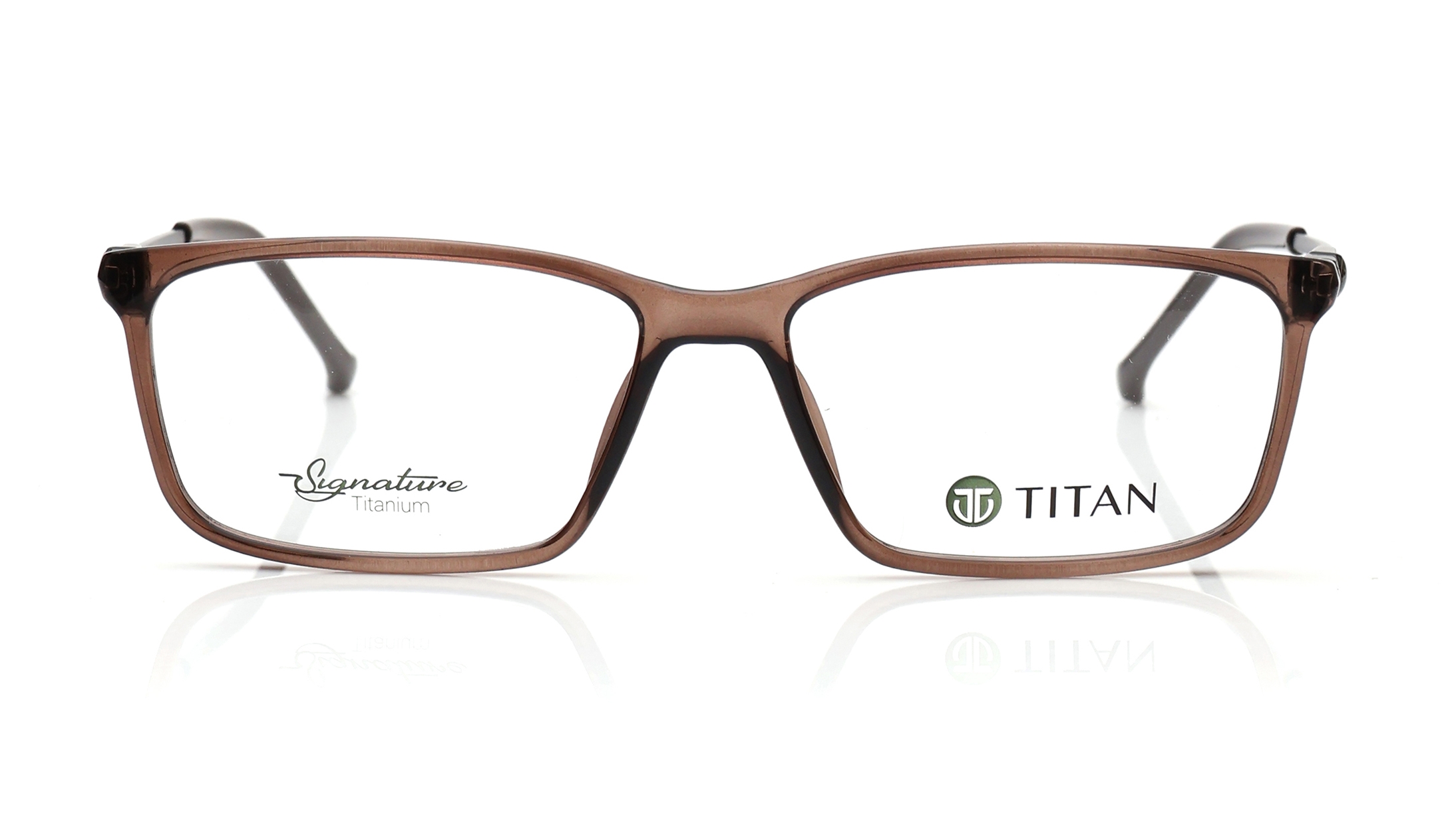 Image 1 of Brown Rectangle Eyeglasses for Men and Women from Titan Available at Titan Eye+