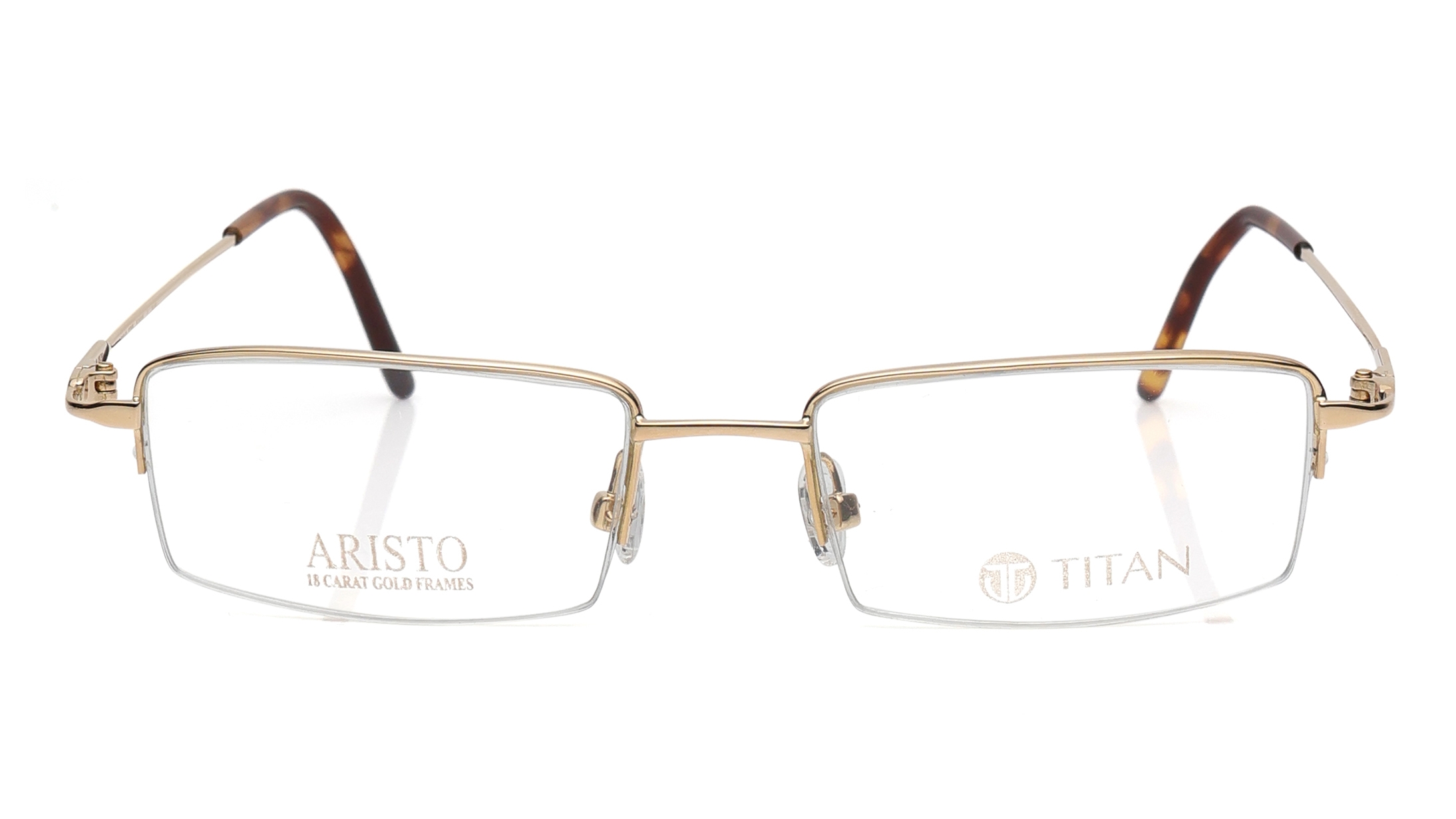 Image 1 of Gold Rectangle Eyeglasses for Men and Women from Aristo Available at Titan Eye+