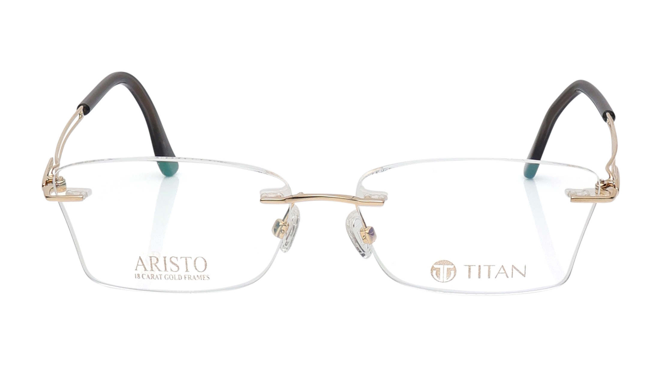 Image 1 of Gold Square Eyeglasses for Men and Women from Aristo Available at Titan Eye+