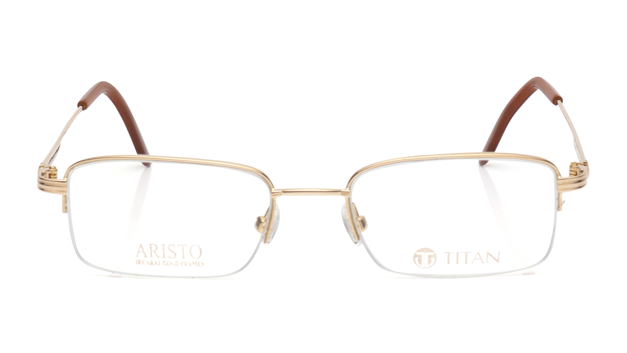 Image 1 of Gold Rectangle Eyeglasses for Men and Women from Aristo Available at Titan Eye+