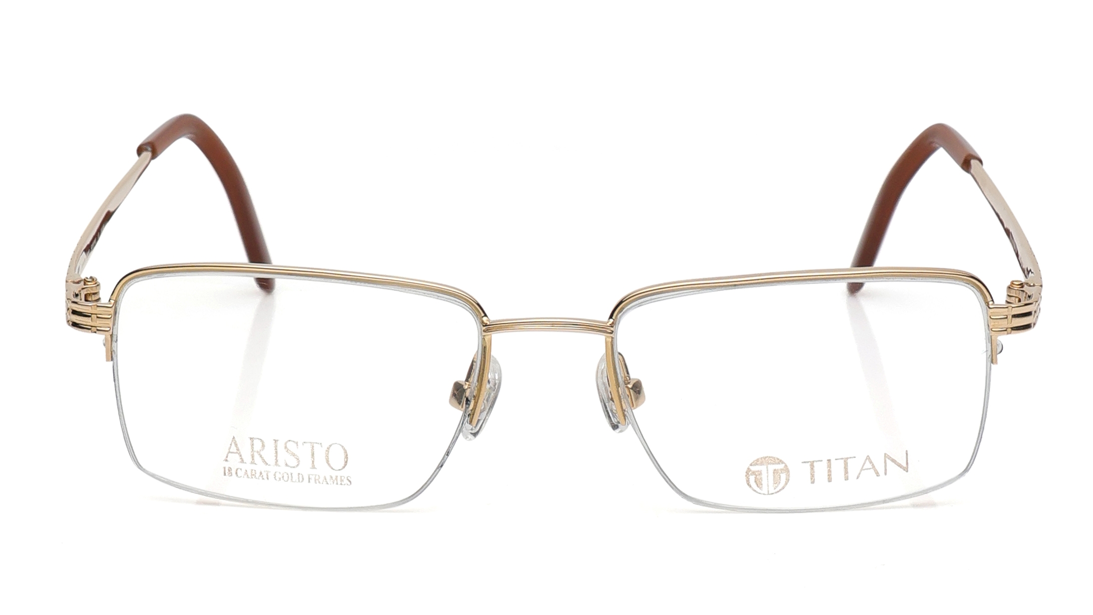 Image 1 of Gold Rectangle Eyeglasses for Men and Women from Aristo Available at Titan Eye+