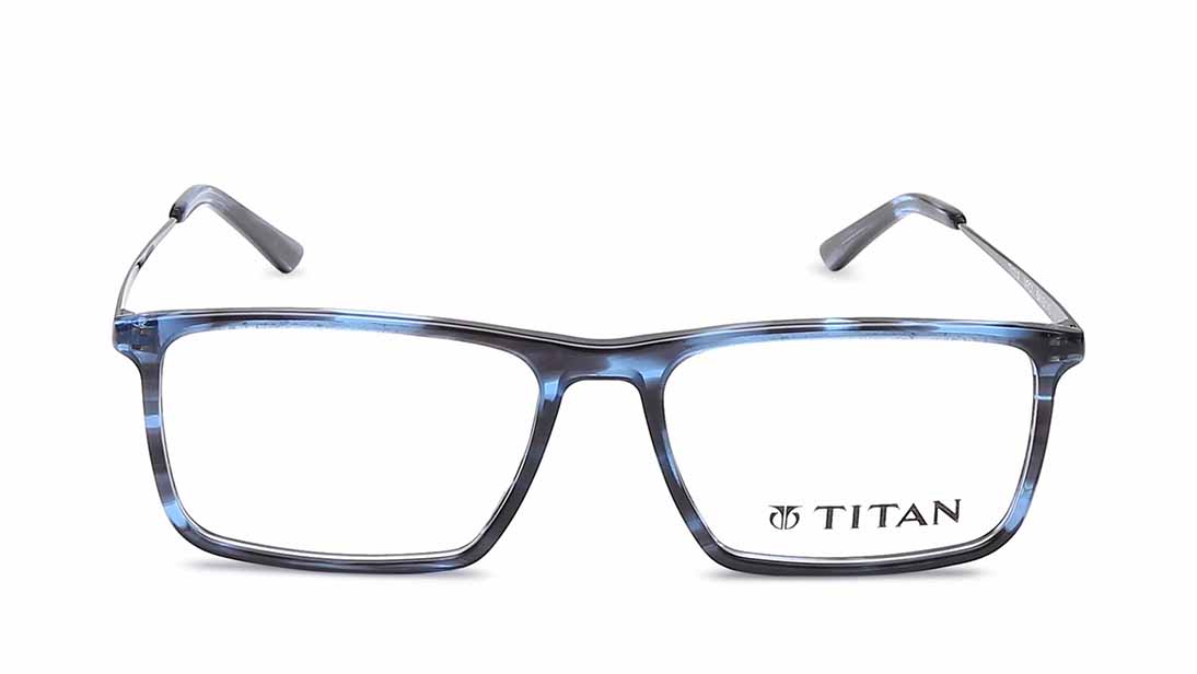 Image 1 of Blue Rectangle Eyeglasses for Men and Women from Titan Available at Titan Eye+