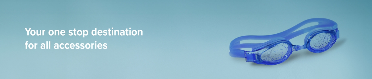 Banner shows swimming goggles with the text: Your one-stop destination for all accessories.