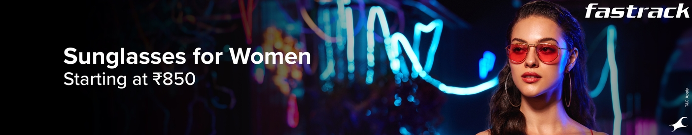 Women wearing Titan sunglasses looking forward, text: "Frames for Women Starting at ₹850